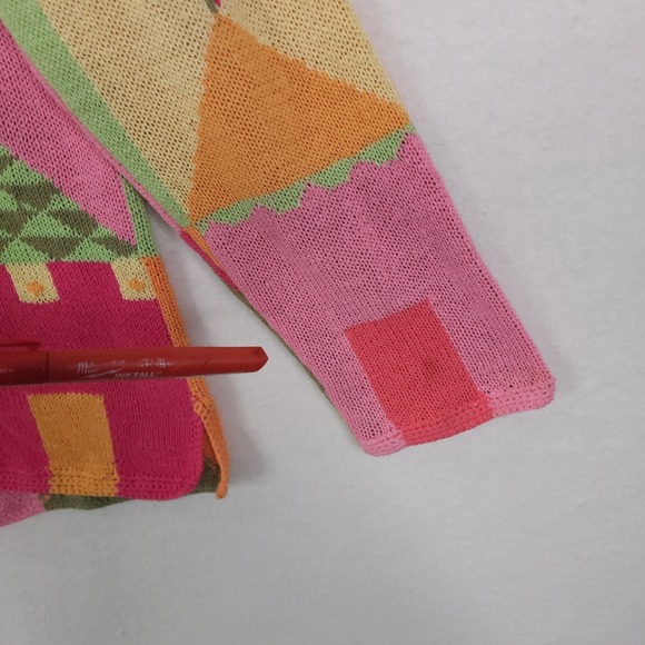 Vintage Handknit Cardigan Sweater Plus1X House Scene  Americana Novelty Artsy - Picture 5 of 12